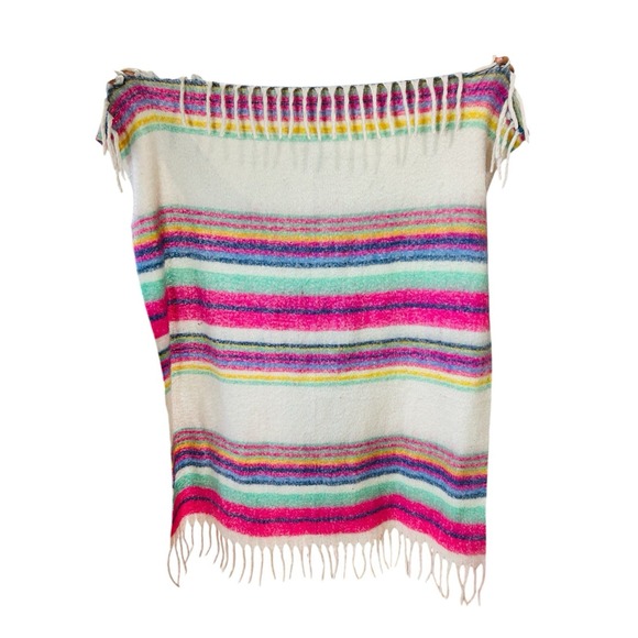 Free People Skye Stripe Fringe Throw Blanket 50"X60" Boho Festival Cozy Fuzzy - Picture 1 of 15